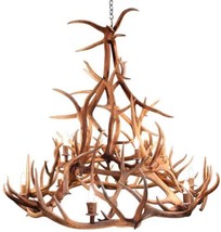 Chandelier Wagon Wheel Round 12-Light Tall Sunbleached Bleached Genuine Elk - $10,389.00