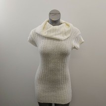 HKR Short Sleeve Cowl Neck Sweater Size Large Ivory Acrylic Pullover - $10.84 CAD