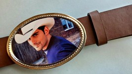 BRAD PAISLEY Country Music Photo  Epoxy Photo Music Buckle  &amp; Brown Bonded Belt - £19.57 GBP