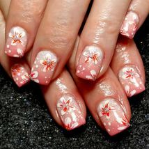 24Pcs Pink Gradient Press On Nails Short Floral Fake Nails with Glue Women - $128.52 MXN