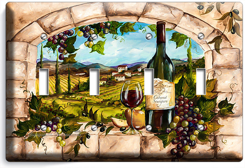 TUSCAN KITCHEN WINDOW VINEYARD WINE GRAPES 4 GANG LIGHT SWITCH WALL PLATES DECOR