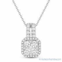 0.74 ct Round Brilliant Cut Diamond Pave 18k White Gold Pendant w/ 14k Necklace - £1,989.58 GBP