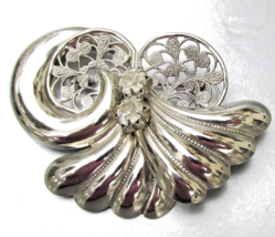 Large 1950s Vintage Mid-Century Rhinestone Silver Tone Filigree BOW Broo... - $12.66
