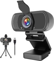 1080p Webcam with Microphone Wide Angle Web Camera with Privacy Cover USB Extern - £43.97 GBP