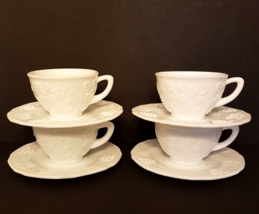 VTG Colony Harvest Grape Leaves Coffee Cup &amp; Saucer LOT White Indiana Milk Glass - £15.54 GBP