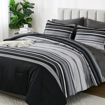 Dobuyly Black Comforters Queen Size Set 7 Pieces, Boho Striped Grey Bed In A Bag - £49.39 GBP