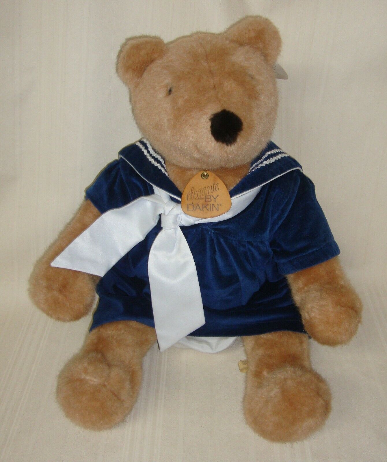 Elegante By Dakin 1984 Bear with  Blue Velvet Sailor Dress Vintage Hand Crafted  - £22.57 GBP