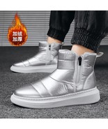 Snow Boots Men Winter Warm Plush Slip-on Silver Waterproof Zip Couple An... - £54.63 GBP