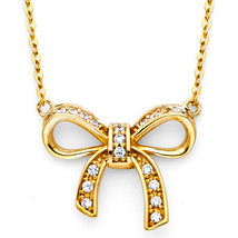 14K Yellow Gold &amp; Cubic Zirconia Ribbon Necklace - £165.91 GBP