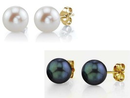 Genuine 925 Sterling Silver Gold Plated Pierced Faux Pearl Round Stud Ea... - $93.66 MXN