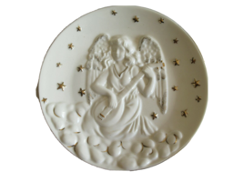 Sorelle Porcelain Decorative Angel Plate White Gold Playing Music Clouds 6.5&quot;Dia - $14.99