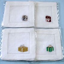 Sferra Gifts Embroidered Cocktail Napkins 100% Linen White/Multi 6x6" SE... - $29.90