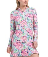 NWT X by GOTTEX Pink Blue FLORAL Kate Golf Tennis Long Sleeve Mock Shirt L XL - $44.99