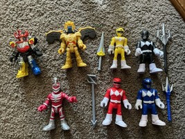 lot 7 Imaginext Power Rangers Gold Yellow Blue Red Black W/ Weapons figures - £39.47 GBP