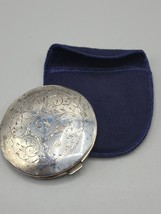 Ecco Sterling Silver Compact Engraved Monogrammed Florence w/ Pouch Etched Vtg - £98.33 GBP