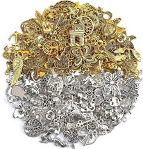 Mixed Charms Antiqued Silver Gold Pendants Random Assorted Lot Jewelry Bulk 200p - £18.51 GBP