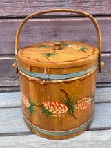 Vtg Bentwood Handle Wood Firkin Sugar Bucket Painted Pinecones - £29.57 GBP