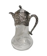 Art Nouveau Style Repousse Iris Silverplate Etched Glass Water Pitcher Jug - $289.99