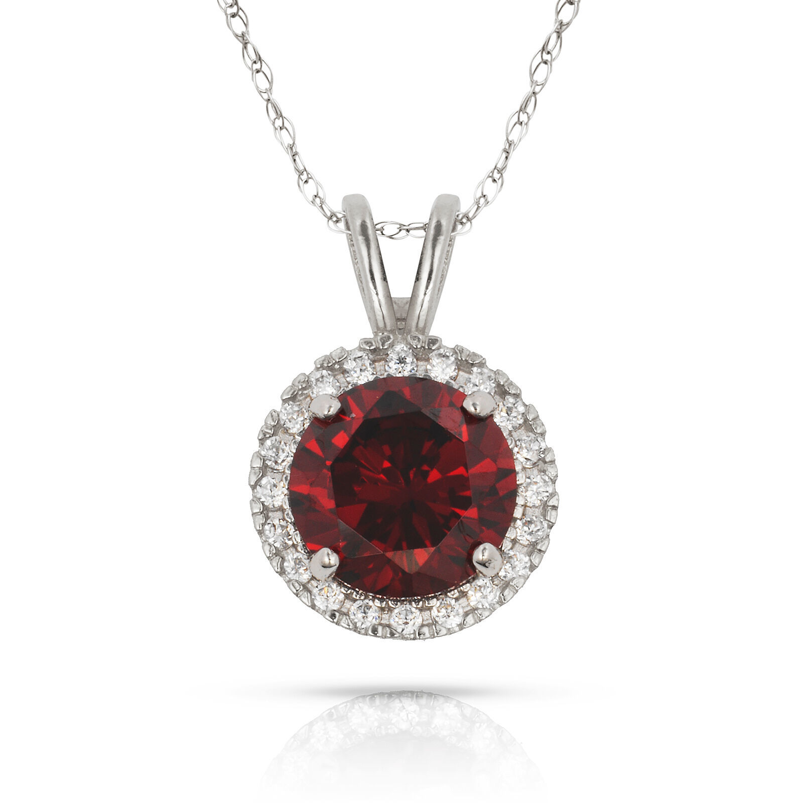 Primary image for 1.50CT 14K White Gold Halo Garnet Round Shape Basket Setting Pendant w/ Chain