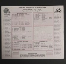 Tampa Bay Buccaneers vs Detroit Football Media Guide Game Flip Card 12/09/2001 - £11.79 GBP