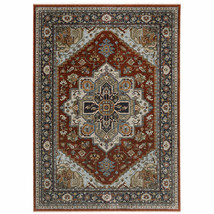 3&#39; X 5&#39; Blue Beige Grey Gold Green And Rust Red Oriental Power Loom Stai... - $186.93