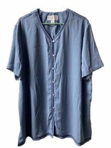Maggie McNaughton Plus Size 2X Kimono Style Blue Embroidered Blouse Short Sleeve - £12.00 GBP