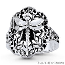 Dragonfly on Spiderweb Charm Oxidized .925 Sterling Silver Right Hand Wrap Ring - £24.23 GBP