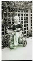 BLACK &amp; WHITE NEGATIVE * snapshot LITTLE BOY on TRYCYCLE Garden trellis - $7.87