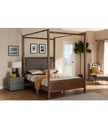 Sunderland Gray Fabric Walnut Brown King Size Platform Canopy Bed - $19,144.03 MXN