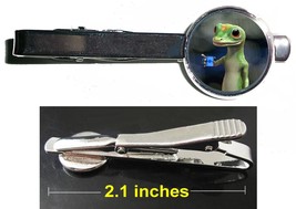 Geico Gecko Lizard with coffee Tie Clip Clasp Bar Slide Silver Metal Shiny - £11.25 GBP