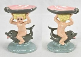 Vintage 1960s Ceramic Soap Dish Cherub Dolphin Iridescent  - £75.13 GBP