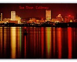Skyline Night View San Diego California CA UNP Chrome Postcard D21 - $2.92