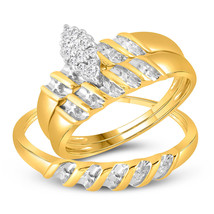 10k Yellow Gold Diamond Cluster Bridal Wedding Trio Mens Womens Ring Band Set - £559.76 GBP