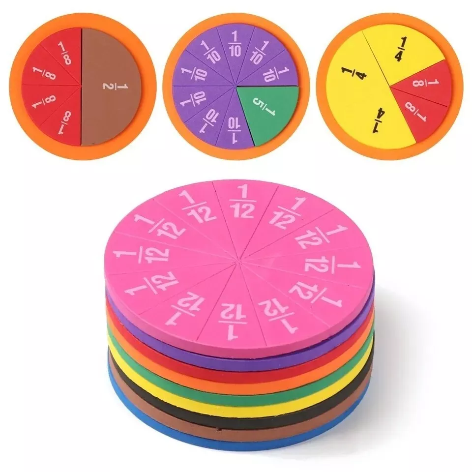 Learn or Teach Fractions Children&#39;s Educational Tool Toy Foam Circles Ma... - $13.99
