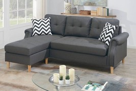 Florra Reversible Sectional Sofa Set Upholstered in Blue Grey Polyfiber - £702.64 GBP