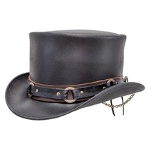 El Dorado Men&#39;s Genuine Leather Top Hat Black Steampunk Deadman Biker Mo... - $39.27+