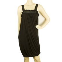 Duyan Black Sleeveless Draped Bubble Hem Wide Straps Bow Mini Dress size 44 - $74.25