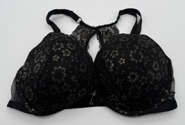 Victoria&#39;s Secret Push-Up Bra Padded Black Gold Metallic Sparkle Floral ... - $17.60