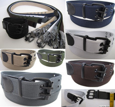 Mens Womens 2-Double Holes Dress Casual Canvas Leather Belt 2Prong Rolle... - £3.89 GBP