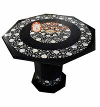 Marble Coffee Table Top With 18&quot; Tall Stand Mother of Pearl Inlay Floral E1648A - £1,920.09 GBP