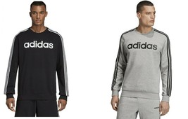 Adidas Men&#39;s Crew Neck Essential 3 Stripe  Sweatshirt Gray or Black Retr... - £23.97 GBP