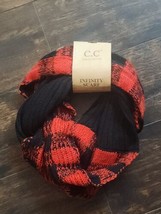 nwt CC EXCLUSIVES Buffalo Plaid Red+Black Chunky Knit Winter Infinity Scarf new - £8.03 GBP