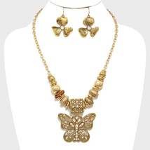 Butterfly Necklace Earrings Set Pendant Charm Fashion Jewelry Women Filigree - £12.54 GBP