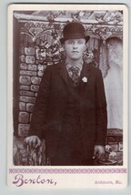 Antique Cabinet Card Photo Man w/ hat, flower, suit, tie,  Benton, Ardmo... - $29.99