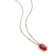 NWT Kendra Scott Brett Pendant Necklace $80 Brass Clear Red Berry  - $55.00