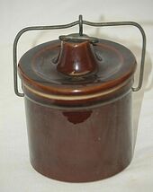 Stoneware Brown Glazed Butter Cheese Crock Jar Wire Bail Latch Country F... - $21.77