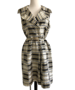 Vintage Mod Dress Mister Robert 1960s Metallic Gold Black  Graphc Plaid S=M - $2,352.09 MXN
