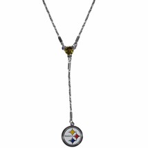 NFL Pittsburgh Steelers Logo Color Crystal 16&quot; - 18&quot; Silver Tone Lariat Necklace - £10.89 GBP