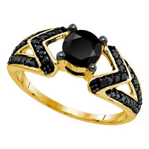 10k Yellow Gold Round Black Diamond Solitaire Bridal Wedding Engagement Ring - £320.73 GBP