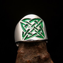Excellent crafted Men&#39;s Ring green Celtic Knot Cross in Circle - Sterling Silver - £49.98 GBP